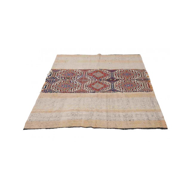 Handwoven vintage embroidered kilim rug from Marash region of Turkey. Approximately 50-60 years old. In good condition....