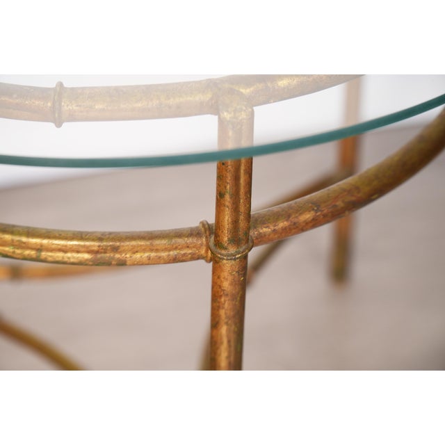 Mid-Century Modern Mid 20th Century Bamboo Gilt Round Top Glass Top Side Table For Sale - Image 3 of 5