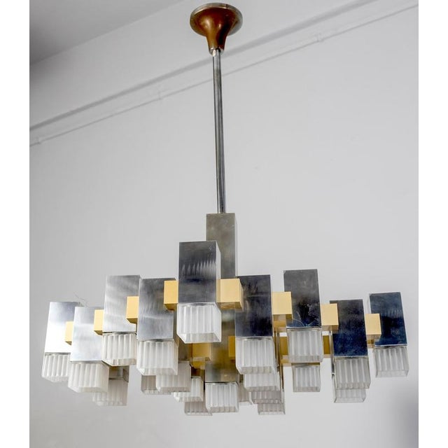 Cubic Gold and Chrome Chandelier by Gaetano Sciolari, Italy, 1970s For Sale - Image 6 of 14