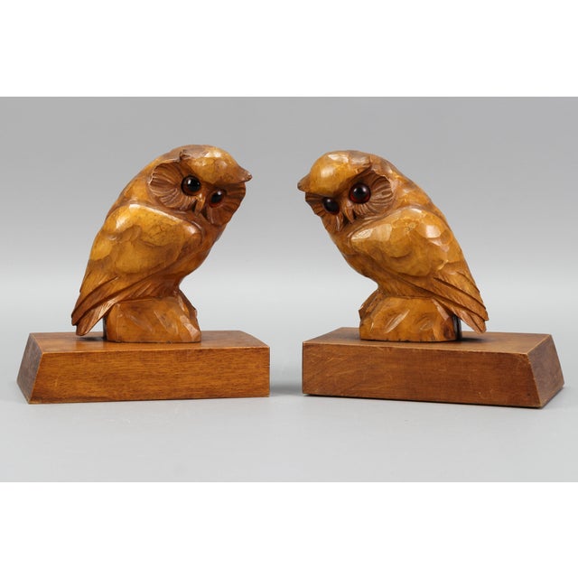 Hand Carved Owl Wooden Bookends, Germany, 1930s, Set of 2 For Sale - Image 4 of 18