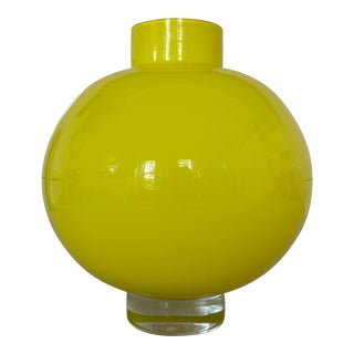 Mid-Century Chartreuse Yellow Round Glass Vase
