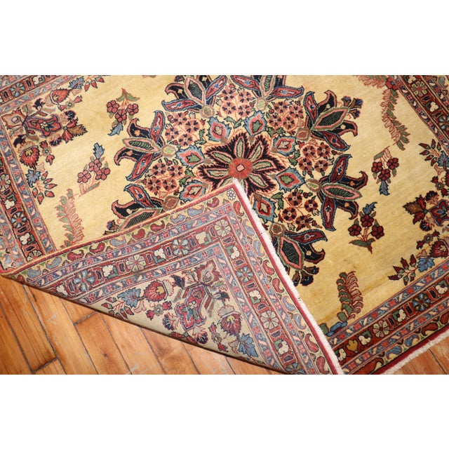 Yellow Zabihi Collection Ornate Square Yellow Ground Sarouk Rug For Sale - Image 8 of 8