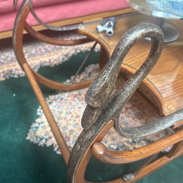 Brown Sleigh Swan Coffee Table With Glass Top For Sale - Image 8 of 9