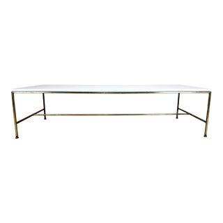 Mid Century Modern Brass Vitrolite Glass Coffee Table Attrib. To Paul McCobb / Irwin For Sale