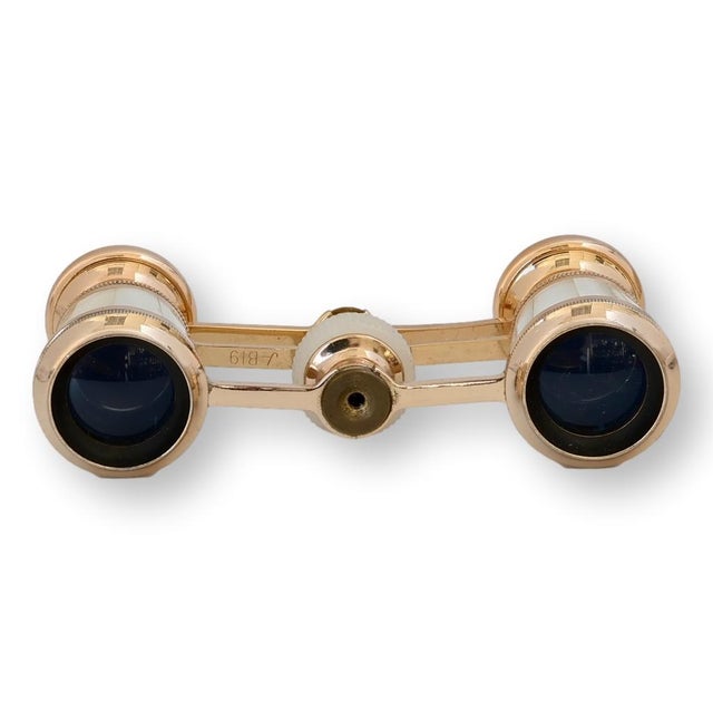 Metal Midcentury Pearl and Brass Opera Glasses with Case For Sale - Image 7 of 7