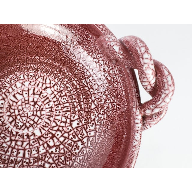 Ceramic Large Accolay Ceramic Fruit Bowl With Twisted Handles, Burgundy Glaze For Sale - Image 7 of 18