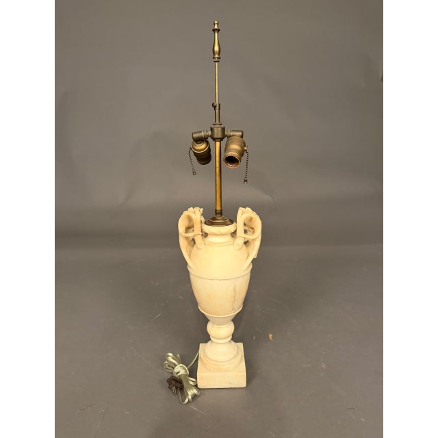Ivory 19th Century French Hand-Carved Marble Table Lamp With Floral & Grape Vine Motifs For Sale - Image 8 of 16