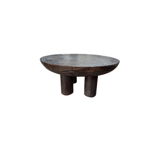 Sculptural Burnt Suar Wood Side Table in Espresso Finish, Modern Organic For Sale - Image 4 of 6