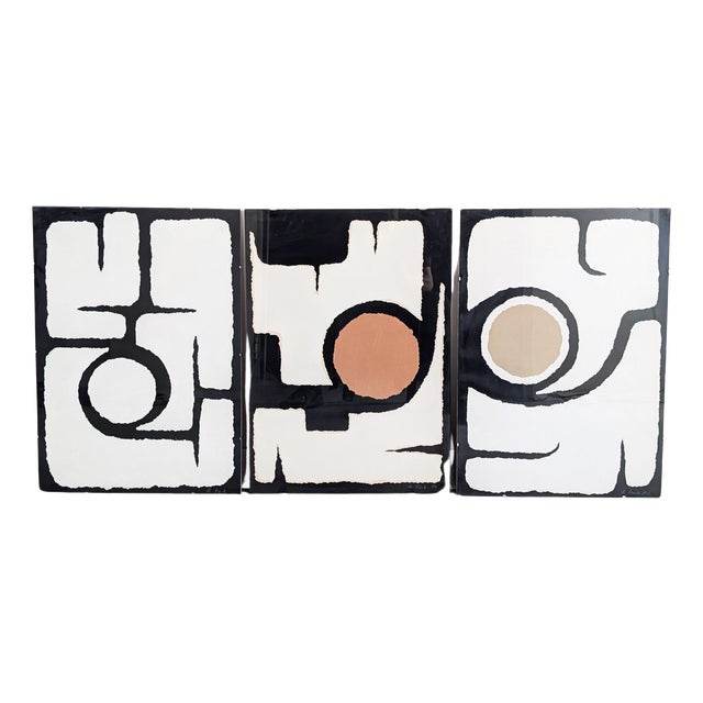 Charlotte Möck, Abstract Compositions, Acrylic on Jute Canvases, Set of 3 For Sale