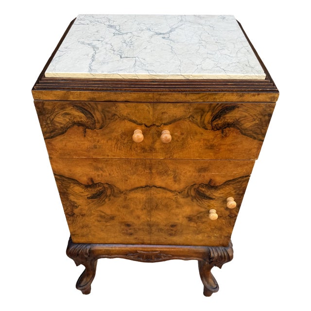 Art Deco Italian Bedside Tables with Marble Top, 1940, Set of 2 For Sale