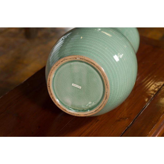 Large Prem Collection Chiang Mai Gourd-Shaped Vase with Green Glaze For Sale In New York - Image 6 of 13
