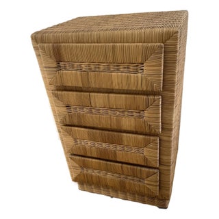 Reduced -Vintage Bamboo Rattan Tall Chest of Drawers For Sale