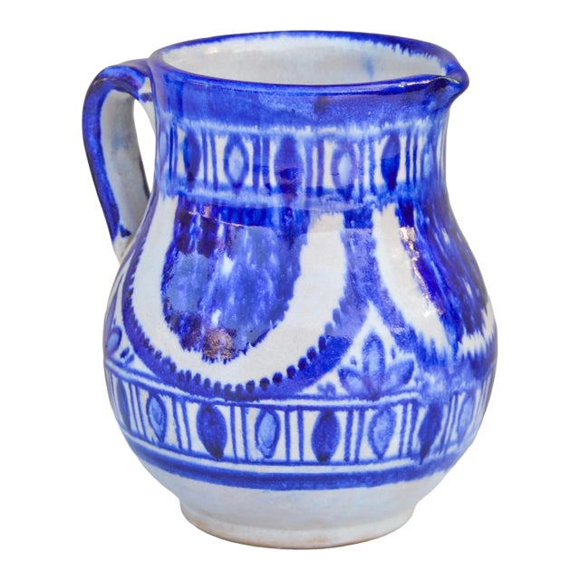 Mid 20th Century Blue Moorish-Patterned Ceramic Art Decorative Pitcher For Sale