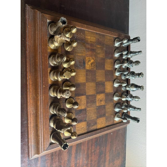 Mid 20th Century Mid-Century Medieval-Style Cast Metal Chess Set With Hardwood Board and Hand-Carved Storage Box For Sale - Image 5 of 14