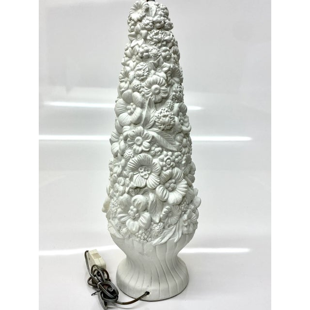 Relocation Super Sale! 1950s Allover High Relief Floral Table Lamp For Sale - Image 4 of 9
