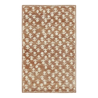 Contemporary Block Print Floral Natural Silk Runner by Rug & Kilim, India For Sale