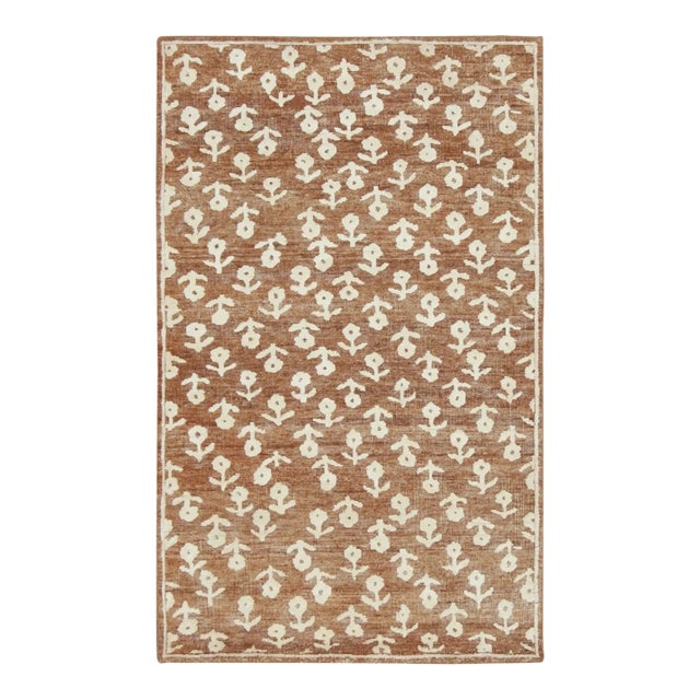 Contemporary Block Print Floral Natural Silk Runner by Rug & Kilim, India For Sale