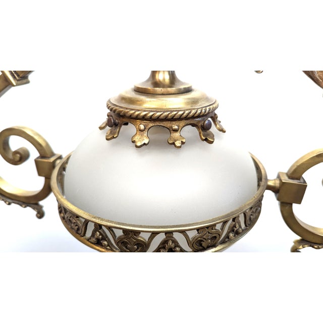Antique French Brass & Glass Art Nouveau Chandelier For Sale - Image 4 of 12