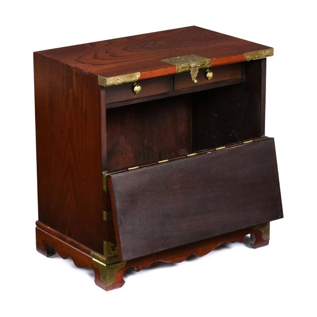 1980s Vintage Asian Chinoiserie Rosewood Tansu Chest Nightstand or End Table Brass Hardware For Sale - Image 5 of 12