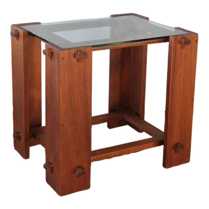 French Wood and Glass Side Table, 1970s in the Manners of Pierre Chapo