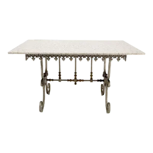 Countertop High 36"H Cast Iron Base Beige Granite Top Dinning Serving Table