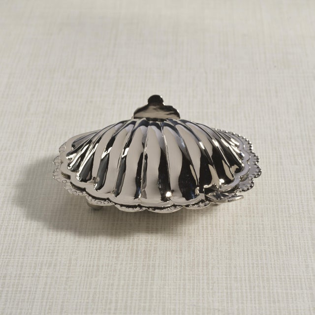 2020s Cap Ferrat Fan Shell Lidded Bowl with Spoon, Nickel For Sale - Image 5 of 8