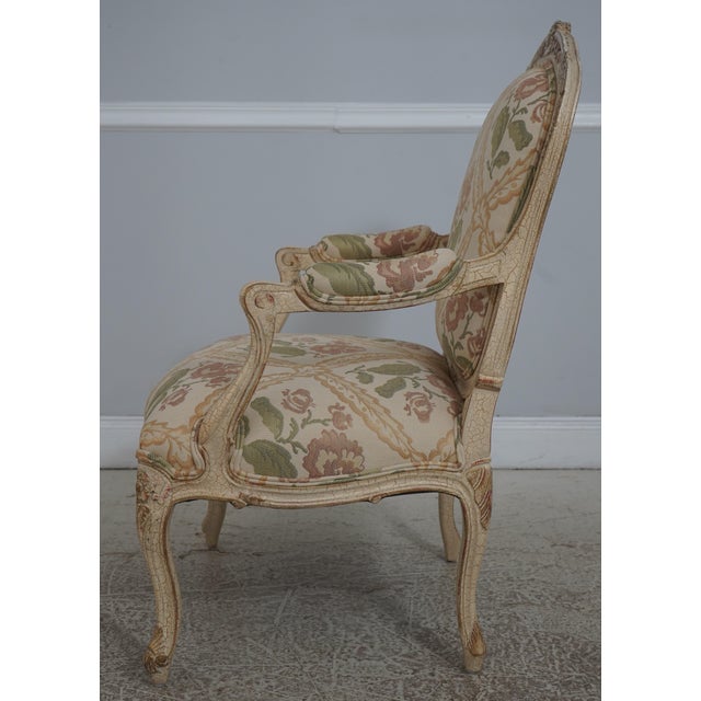 French Pair of Crackle Paint Louis XV Fauteuils Armchairs For Sale - Image 3 of 18