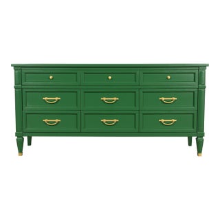 White Furniture French Regency Louis XVI Green Lacquered Dresser or Credenza, Newly Refinished For Sale