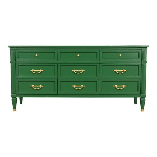 White Furniture French Regency Louis XVI Green Lacquered Dresser or Credenza, Newly Refinished For Sale