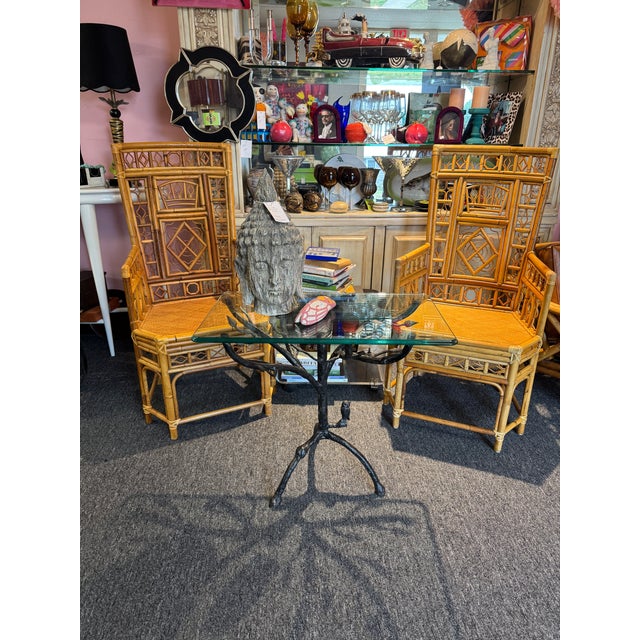 Brown Vintage Boho Coastal Bamboo Arm Dining Chairs - A Pair For Sale - Image 8 of 12