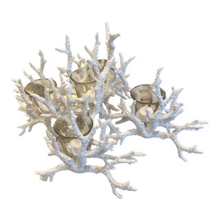 Vintage Painted Iron Faux Coral Candle Holder Centerpiece For Sale