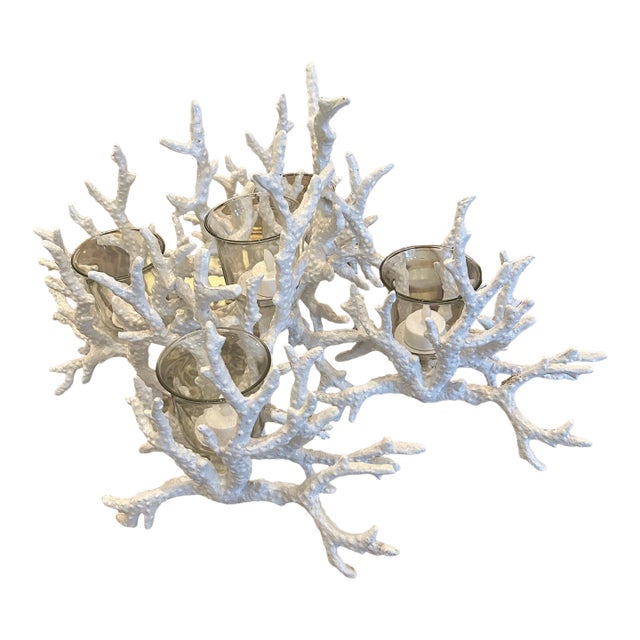 Vintage Painted Iron Faux Coral Candle Holder Centerpiece For Sale