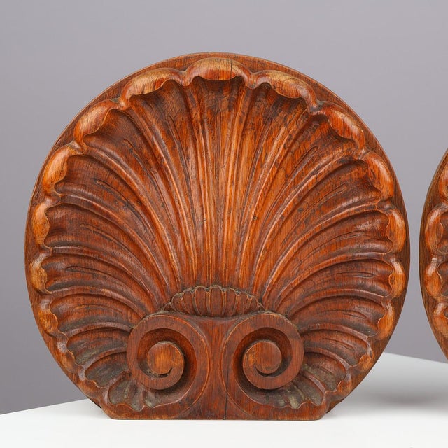 Wood Pair of Early 20th Century Danish Carved Oak Scallop Shell Ornaments For Sale - Image 7 of 8
