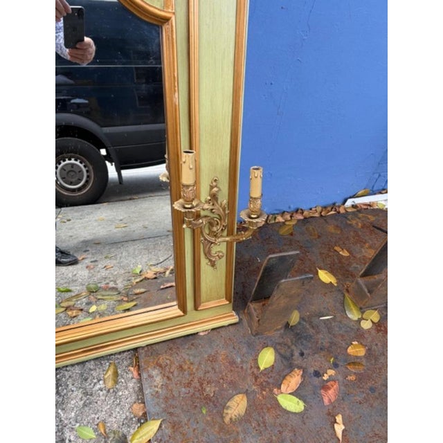 Reproduction Antique Style Trumeau-Style Large Mirror With Attached Sconces For Sale In West Palm - Image 6 of 6