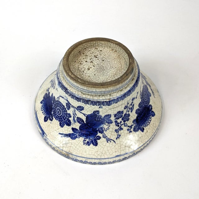 Chinese 19th Century Chinese Blue and White Peonies and Pomegranate Decorative Bowl For Sale - Image 3 of 4