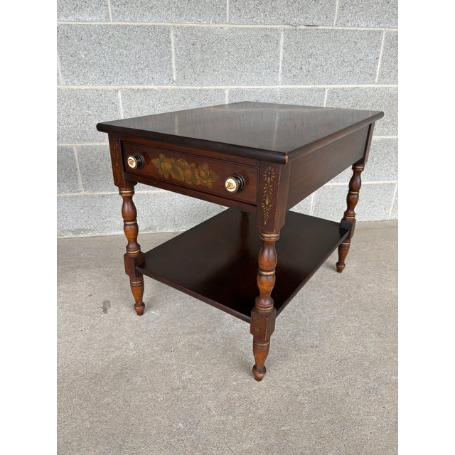 Description: Hitchcock Harvest Maple Single Drawer End/Side Tables - A Pair. In Good Vintage Furniture Condition. Original...