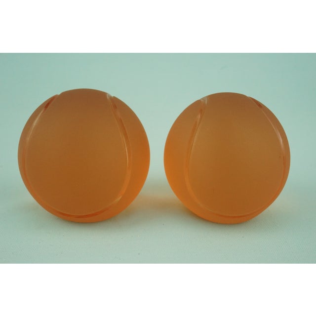 Mid-Century Modern Orange Sandblasted Murano Glass Tennis Balls Paperweights from La Murrina, Italy, 1970s, Set of 2 For Sale - Image 3 of 18