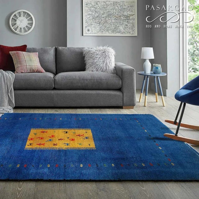 2020s 2020s Pasargad Blue & Gold Gabbeh Design Rug For Sale - Image 5 of 5