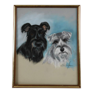 Framed Charcoal of Two Dogs "The Eyes of a Mom" Artist Signed