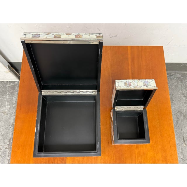 Shell Global Views Mother of Pearl Boxes, Set of Two For Sale - Image 7 of 12