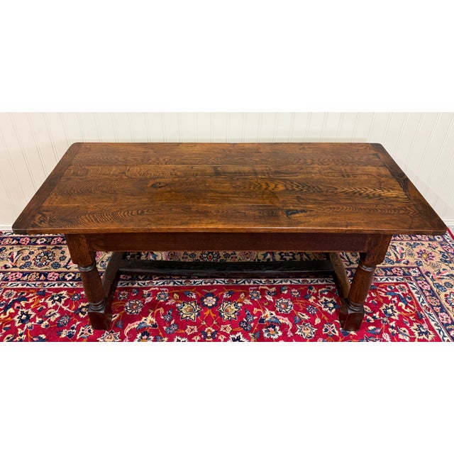 Antique English Country Farm Dining Breakfast Table Farmhouse 75" Wide Oak 19thC For Sale - Image 9 of 16