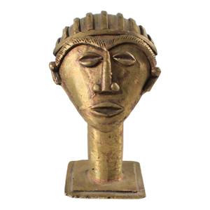 Vintage Ghanaian Brass Mask Head on Pedestal