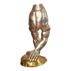 Gilded Terra-Cotta Pottery Figural Troglodyte Dry Vase 1 of a Kind