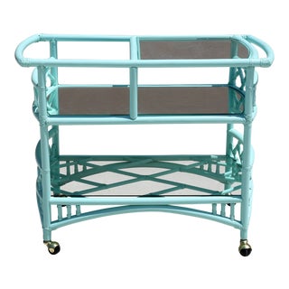 McGuire Leather Wrapped Bar Cart - Vintage Piece Newly Restored For Sale