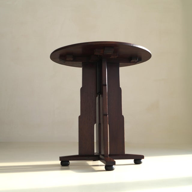 Dutch Amsterdam School Art Deco Side Table with Stepped Design and Ball Feet, 1920s For Sale - Image 11 of 18