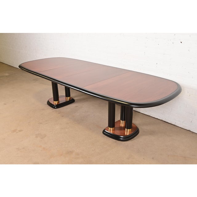 A beautiful Modern Art Deco or Hollywood Regency double pedestal extension dining table By Drexel Heritage USA, 1980s...