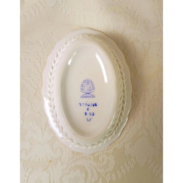 Chinoiserie Herend Oval Basket Queen Victoria 7380 Va Mini Porcelain Open Lattice Chinoiserie Decor Tiny Hungarian Ceramic Pottery Grandmillenial Decor For Sale - Image 3 of 7