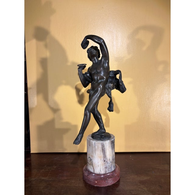 19th Century Italian Grand Tour Patinated Bronze Figure "Follower of Bacchus" on the Marble Base For Sale - Image 12 of 12