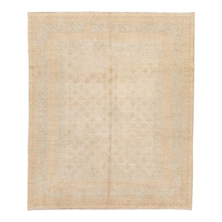 Vintage Persian Khotan Handmade Ivory Geometric Wool Rug For Sale