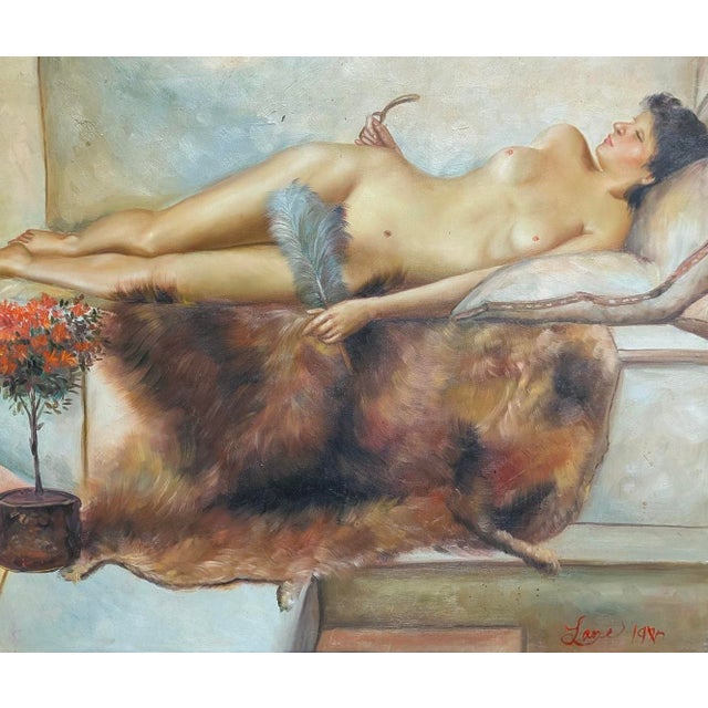 Traditional Vintage Mid-Century Neo-Classical Nude Oil Painting After Alma-Tadema – Signed Lane, 1980 For Sale - Image 3 of 6
